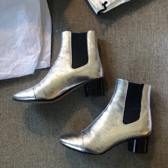 Isabel Marant Danelya Chelsea Boots in Cracked Metallic Silver FRSize 38 US 7 - Picture 3 of 7